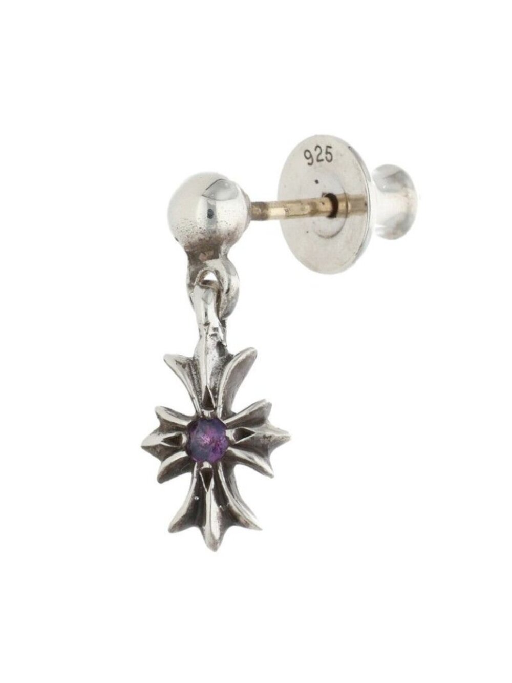 Chrome Hearts Tny CH Pls 1 Sap Tiny Ech Plus Drop 1 Sapphire Silver Earrings